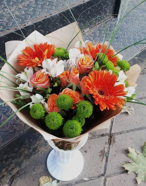Букет цветов из: Герберы, Хризантемы, Альстромерии и Розы в Шестаково
