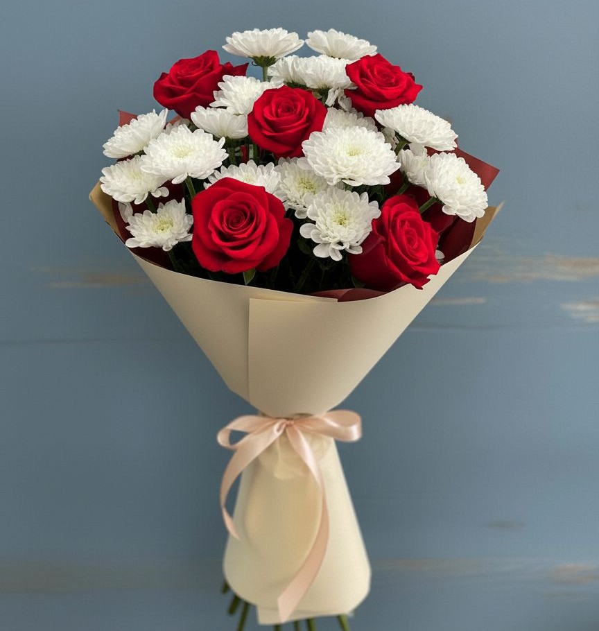 Букет цветов из: Розы и Хризантемы в Шестаково