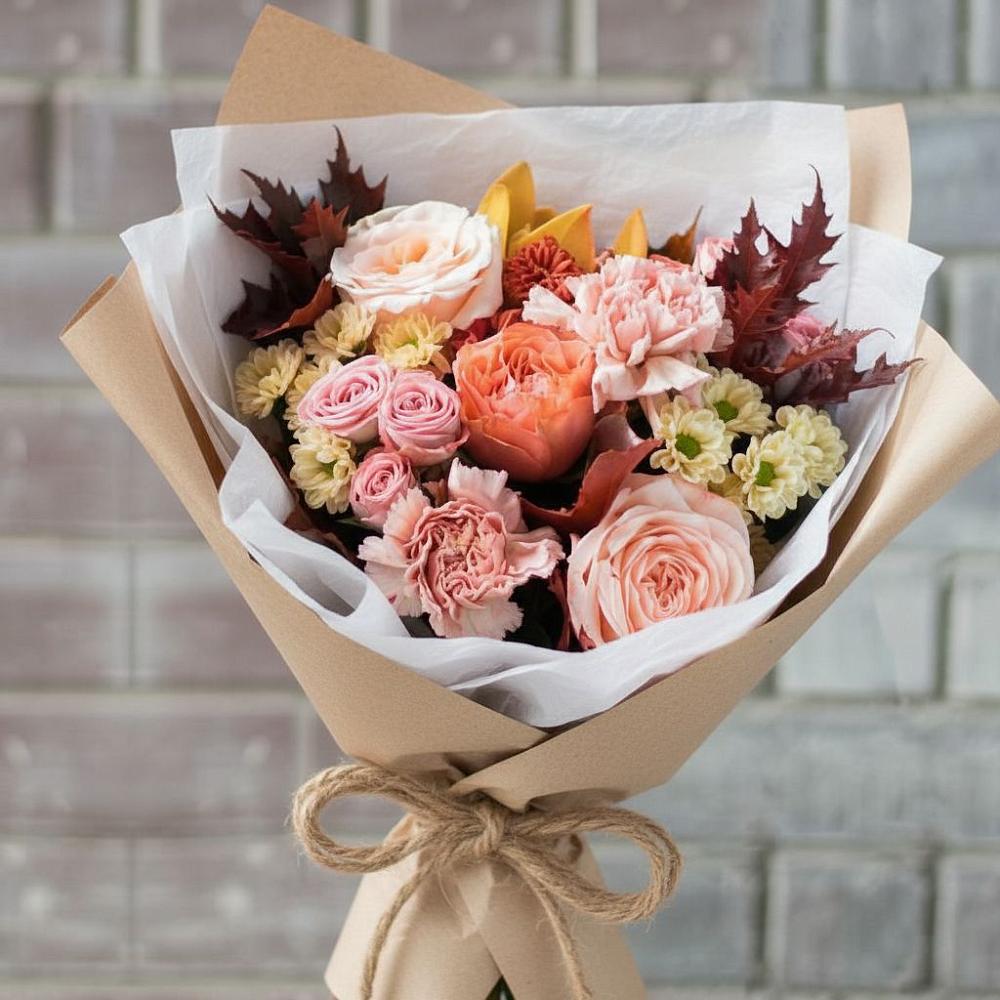 Букет цветов из: Гвоздики, Хризантемы и Розы в Шестаково