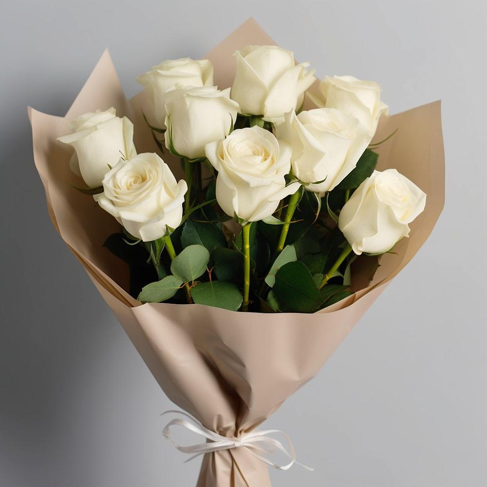 Букет 9 Белых роз Эдлесс Лав в Шестаково