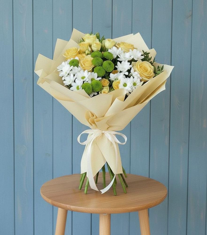 Букет цветов из: Хризантемы и Розы в Шестаково