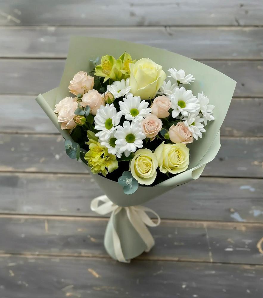 Букет цветов из: Альстромерии, Розы и Хризантемы в Шестаково