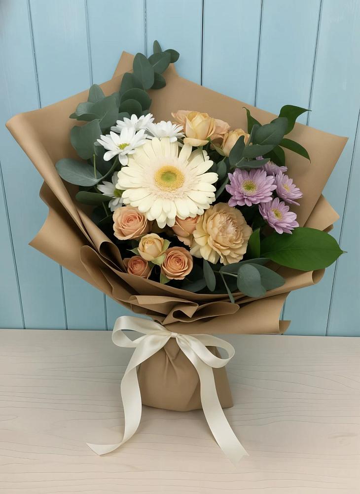 Букет цветов из: Герберы и Хризантемы в Шестаково