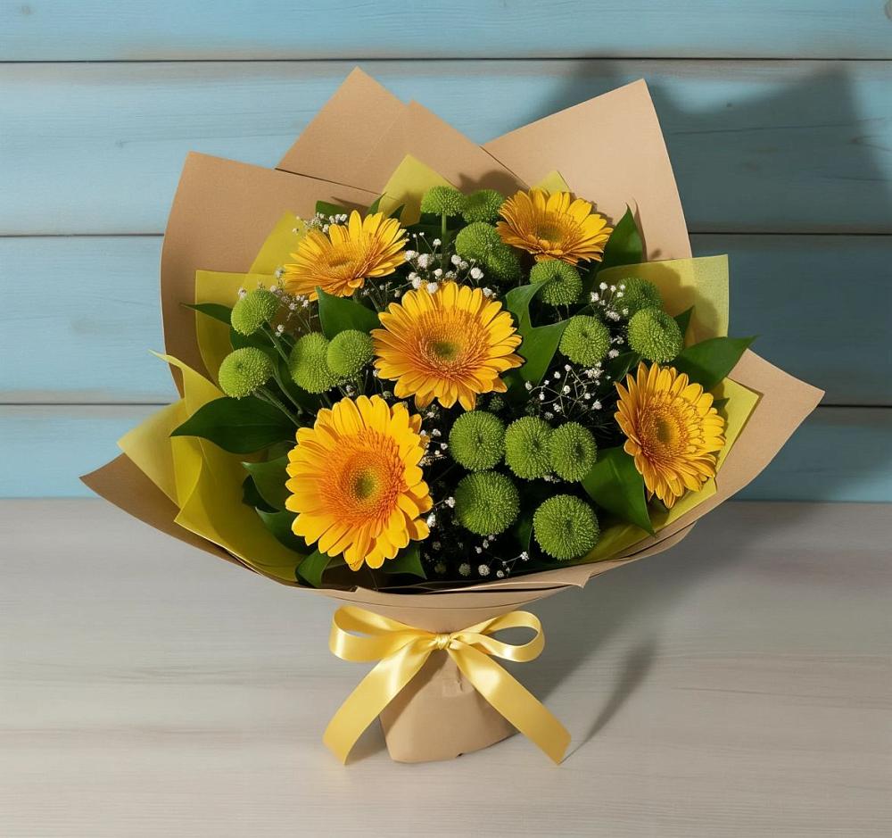 Букет цветов из: Герберы и Хризантемы в Шестаково