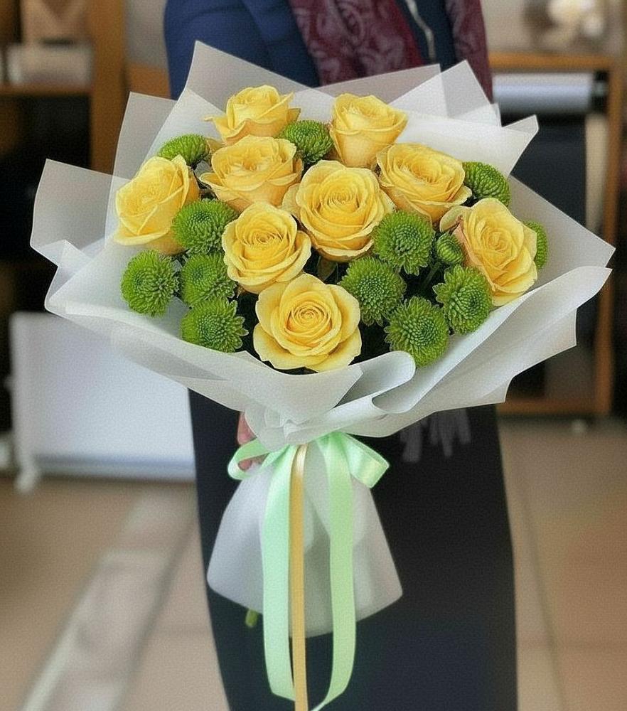 Букет цветов из: Хризантемы и Розы в Шестаково