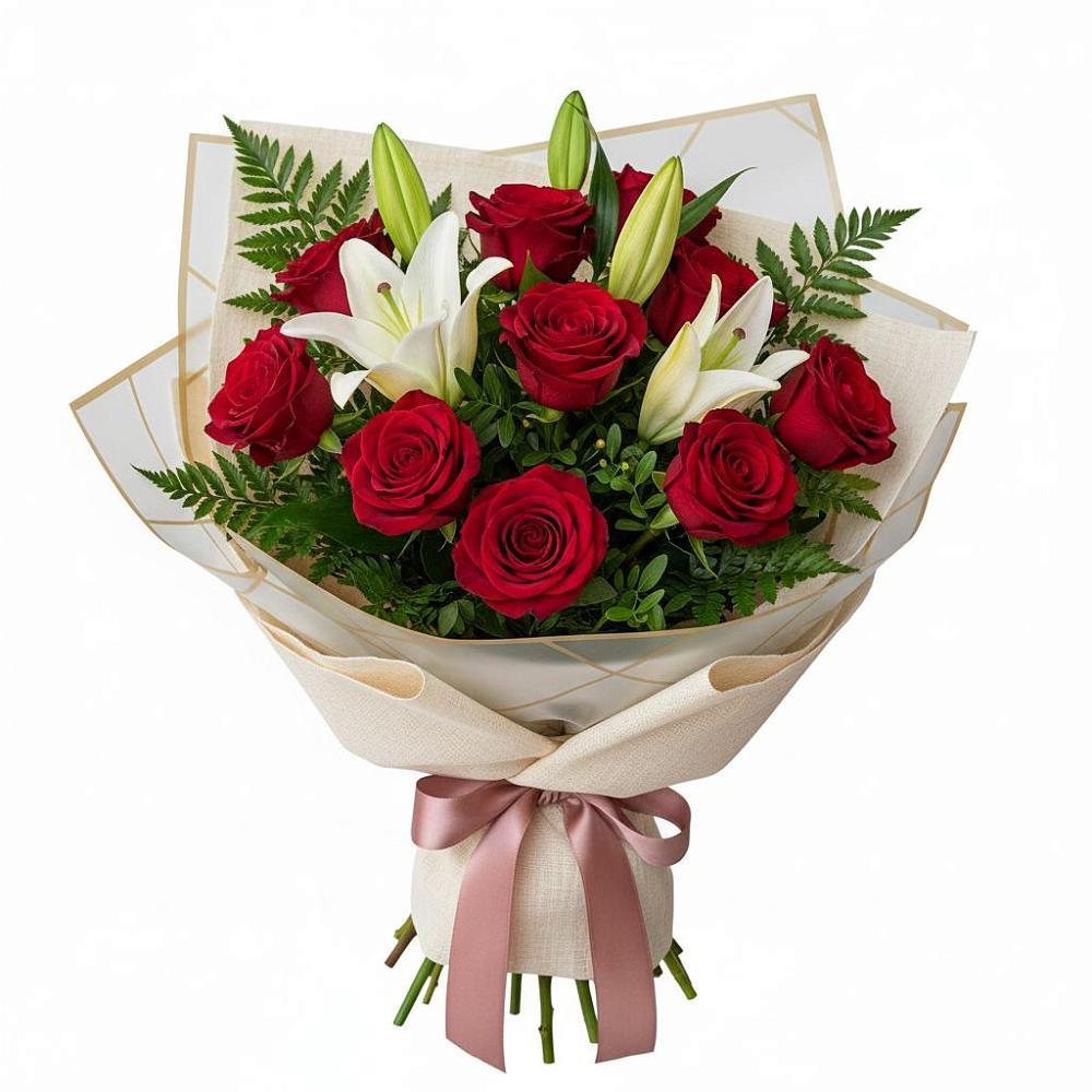 Букет цветов из: Лилии и Розы в Шестаково