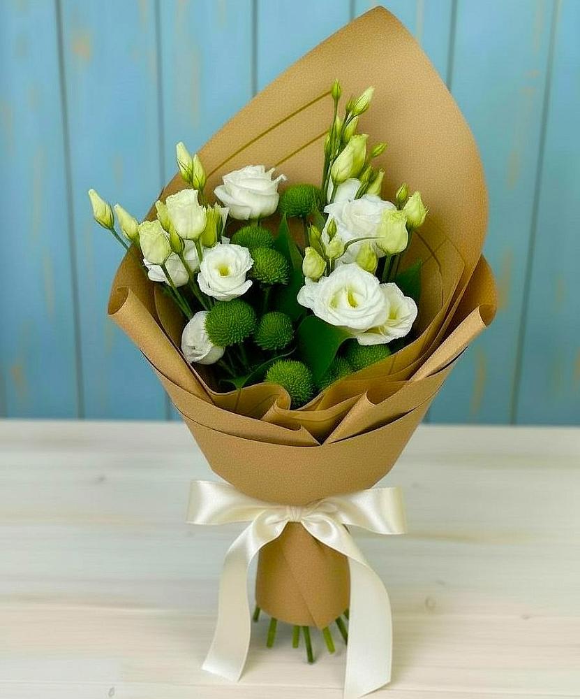 Букет цветов из: Хризантемы и Лизиантусы в Шестаково