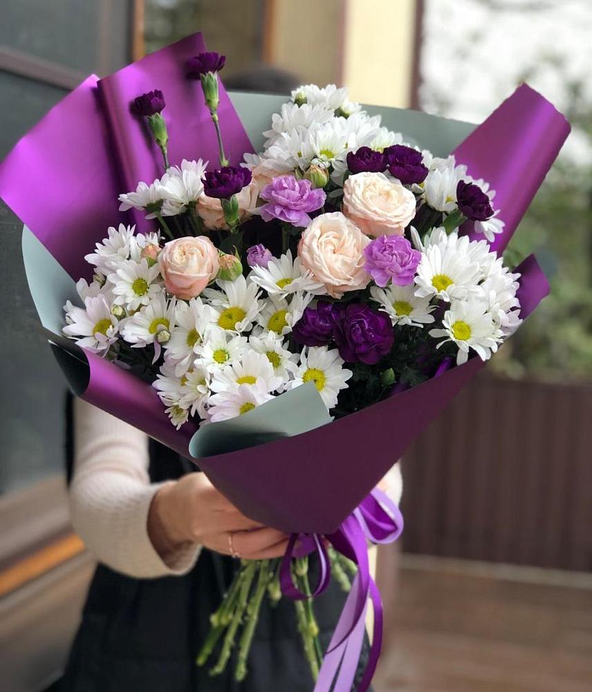 Букет цветов из: Хризантемы, Гвоздики и Розы в Шестаково