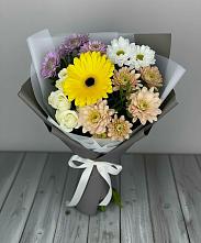 Букет цветов из:  Розы, Герберы и Хризантемы в Шестаково