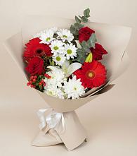 Букет цветов из:  Розы, Хризантемы, Герберы и Лилии в Шестаково