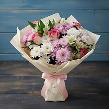 Букет цветов из:  Хризантемы, Альстромерии и Розы в Шестаково