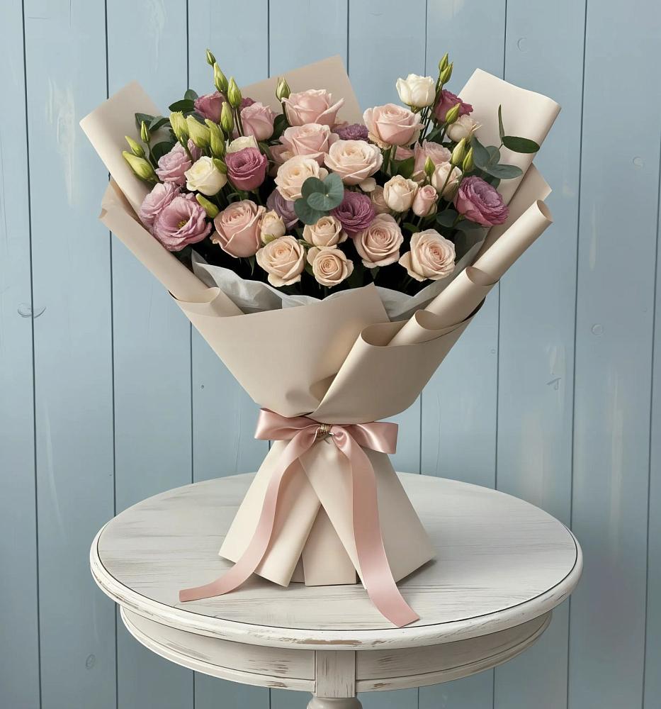 Букет цветов из: Розы и Лизиантусы в Шестаково