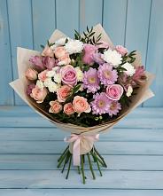 Букет цветов из:  Хризантемы, Розы и Альстромерии в Шестаково