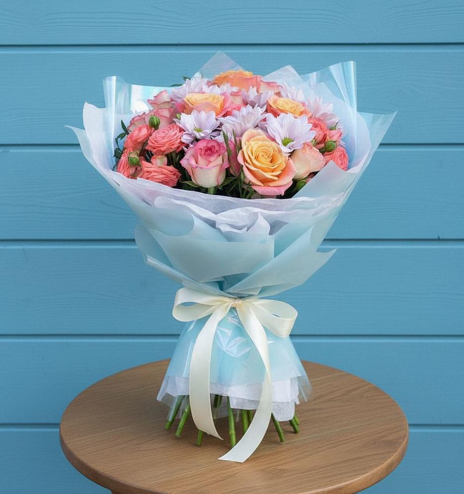 Букет цветов из: Хризантемы и Розы в Шестаково