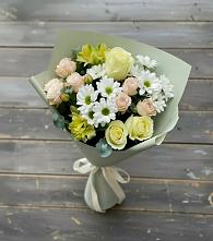 Букет цветов из:  Альстромерии, Розы и Хризантемы в Шестаково