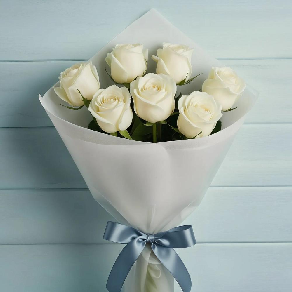 Букет 7 Белых роз Эдлесс Лав в Шестаково